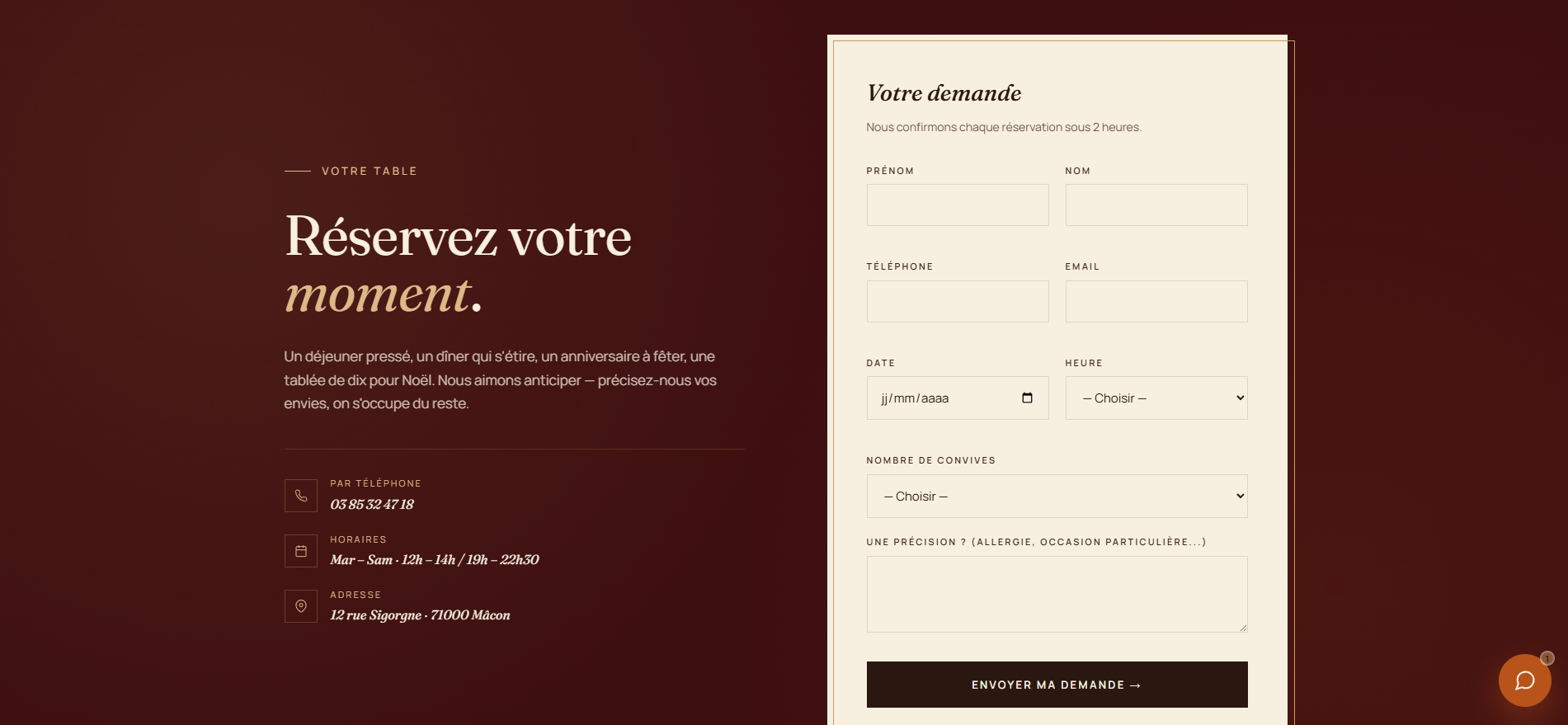 Réservation du restaurant